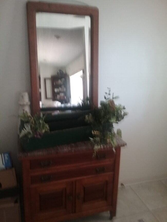marble topped chest with oak framed mirror