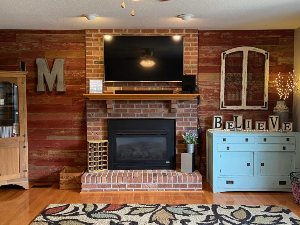 accent wall made with old barn wood