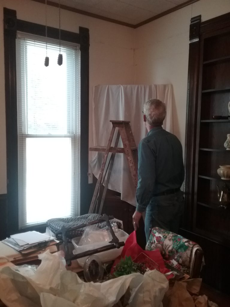 getting ready to paint above corner cabinet