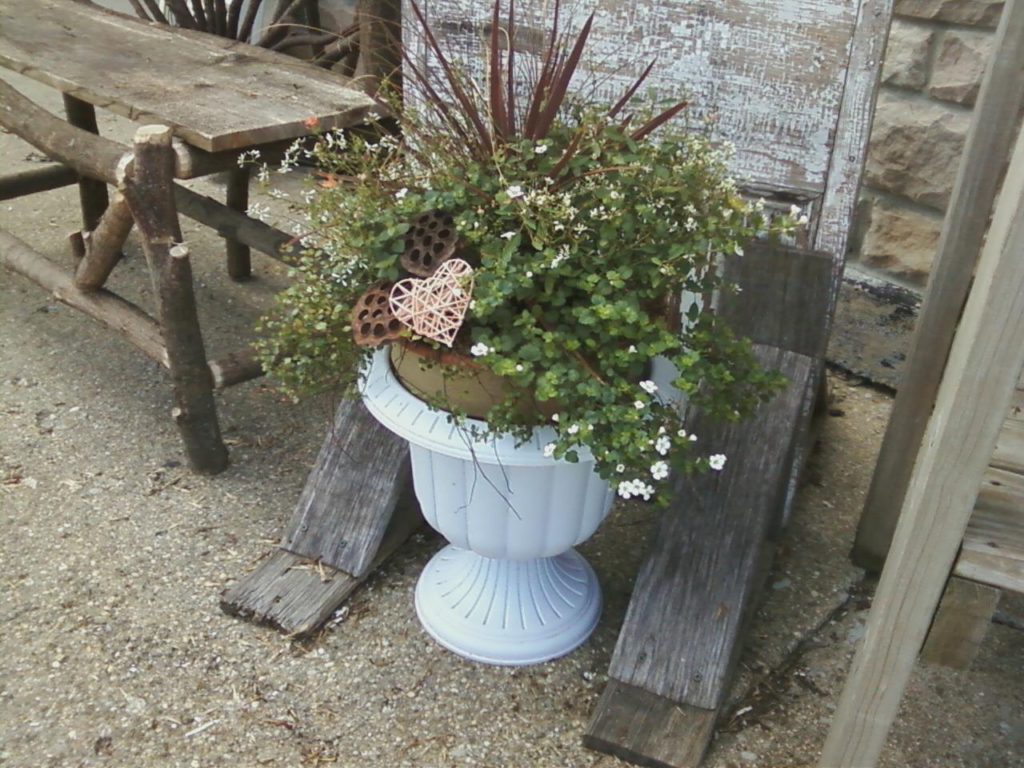 Neutral Patio Pot with heart accent