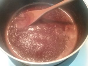 pot of chocolate sauce starting to boil