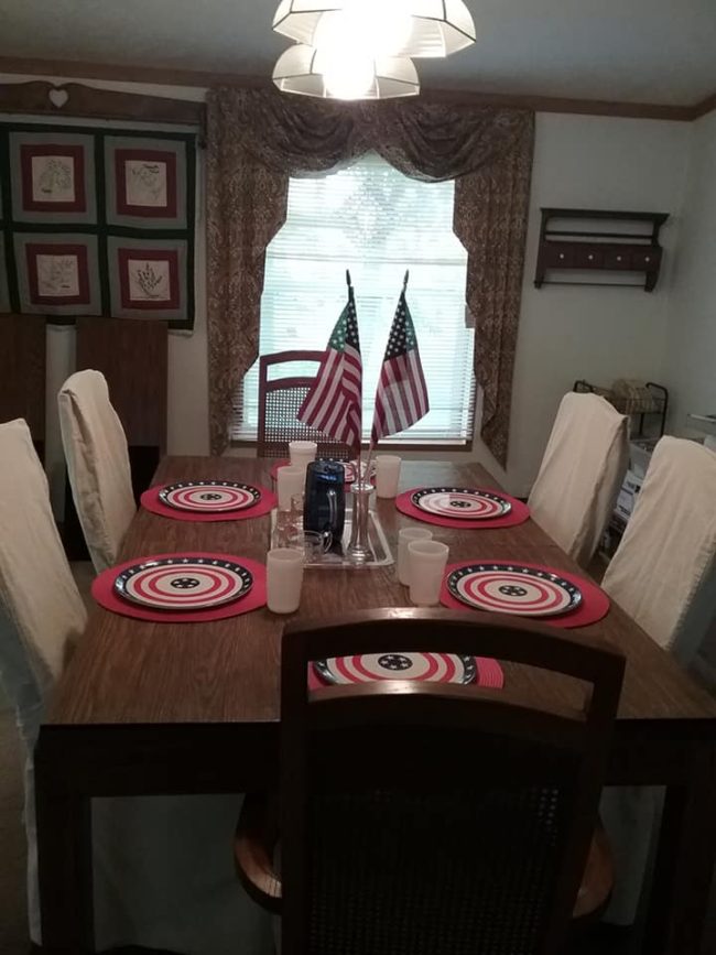 Red White & Blue table in the dining room