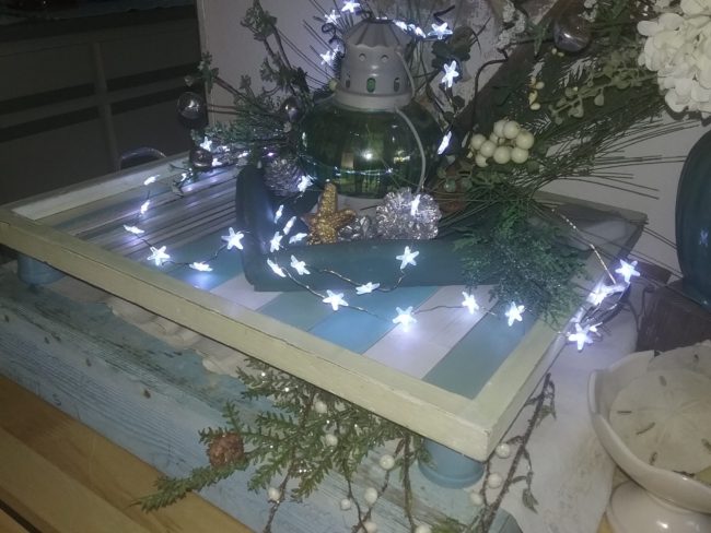 Coastal Christmas Display on a footed Tray