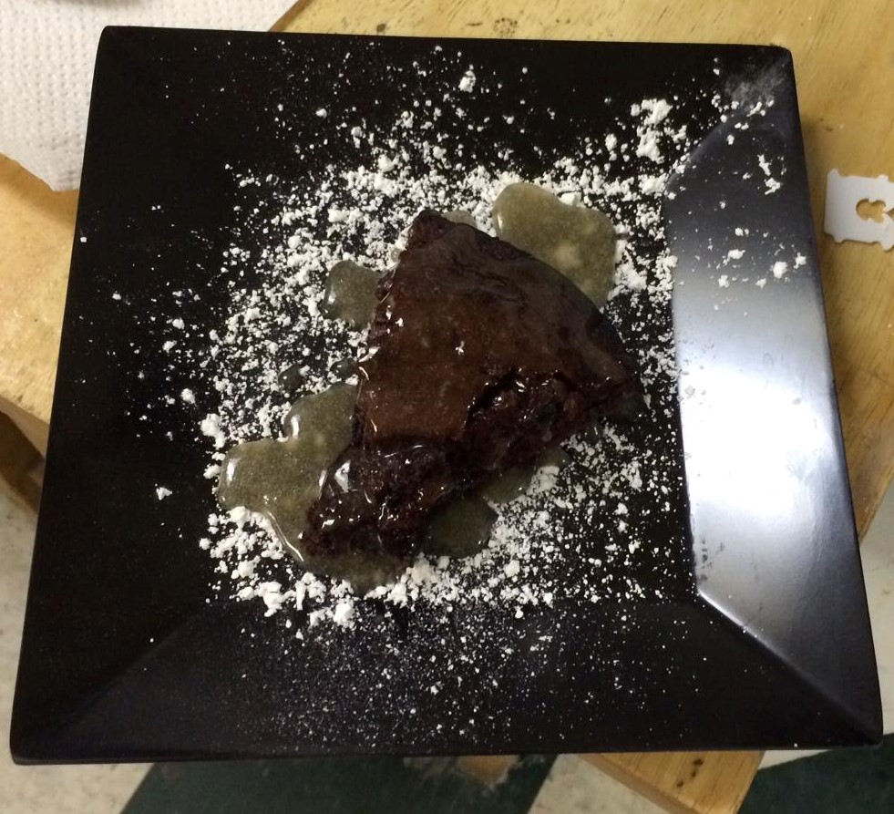 Brownie Pizza dusted with confectioner's sugar