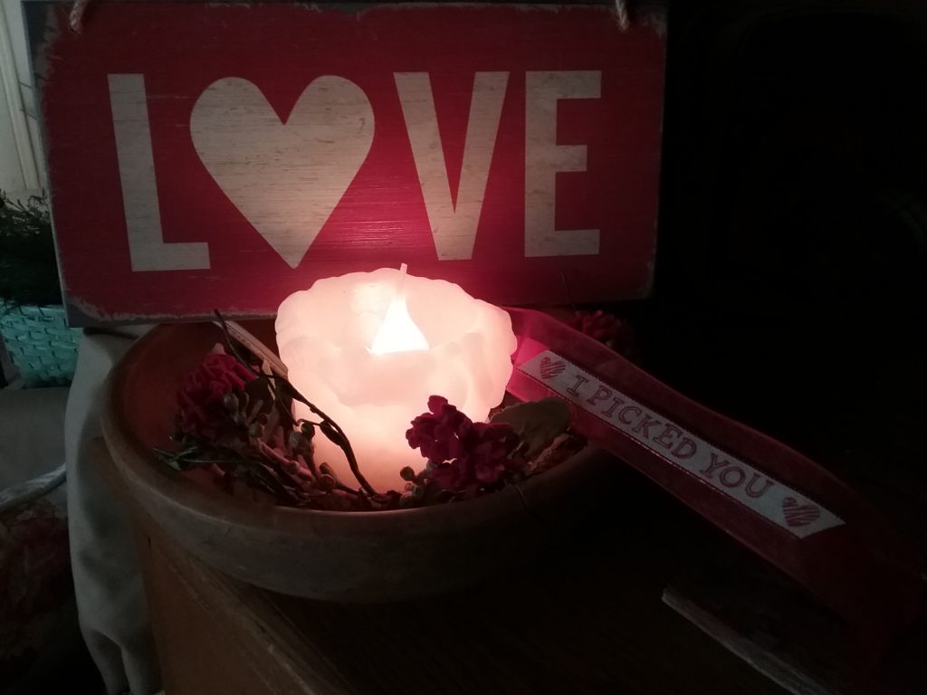 Electric Candle with Rustic Love sign