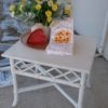 Chalk painted end table with yellow & red display