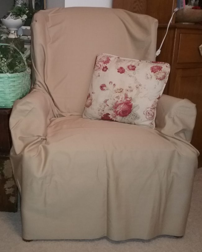 Wing Chair with twill no sew slipcover