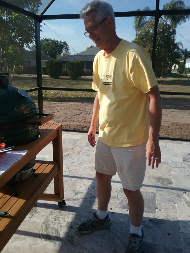 Dave getting ready to burp the Big Green Egg