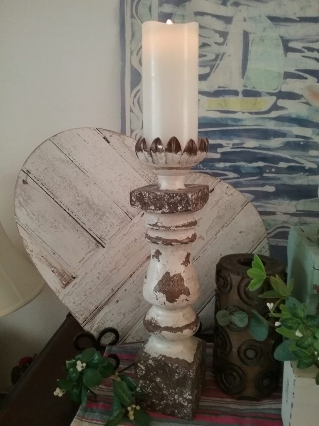Large Rustic Candlestick with Matchless Candle