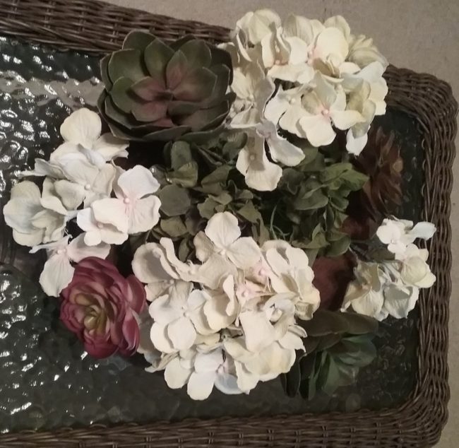 Hydrangea & succulents in dough bowl