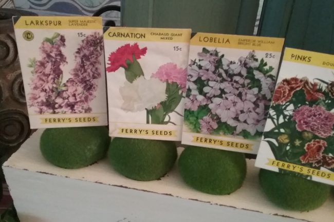 Spring Sugar mold Display with vintage seed packets