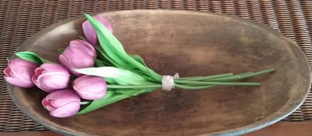 bouquet of faux tulips in dough bowl
