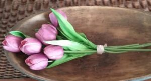 bouquet of faux tulips in dough bowl