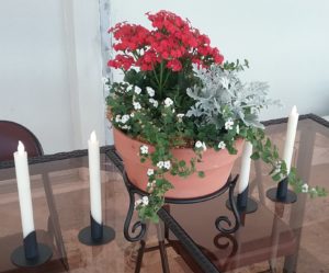 Red & White flowers in a stand