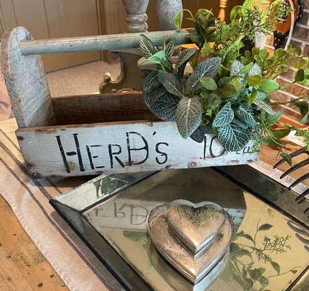 Gray Herb box in a vignette