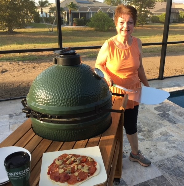 Pizza ready to be cooked on the Big Green Egg