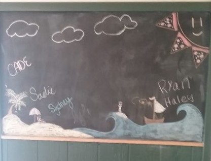 A Florida Beach scene drawn on a chalkboard wall