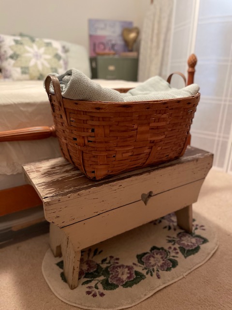 bench with laundry basket