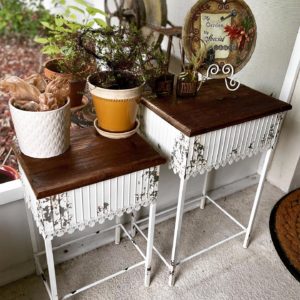 set of 2 tables with scalloped edges