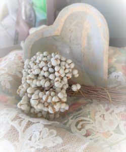 vintage lace, tallow berries & a wooden heart bowl