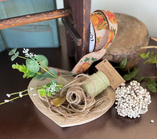 wooden bowl with twine & burlap ribbon