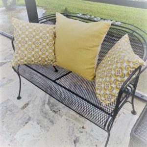outdoor pillows on the settee