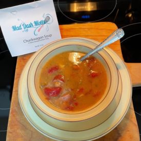 Mad Dash Mixes Chuckwagon Soup in a bowl