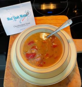 Mad Dash Mixes Chuckwagon Soup in a bowl