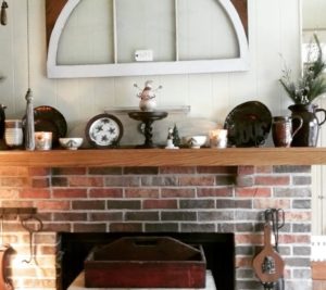 Winter themed Farmhouse fireplace mantel