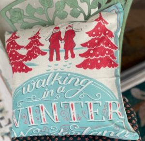 Upclose picture of Holiday pillow cover with a retro feel