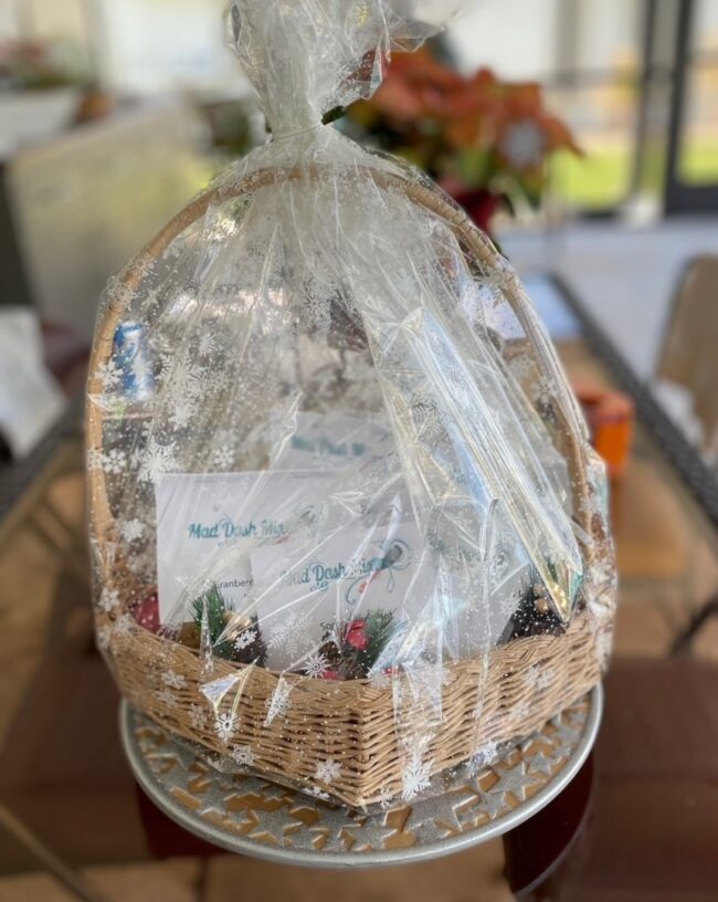cellophane wrapped gift basket
