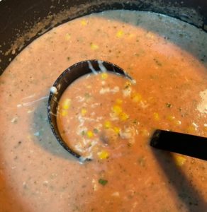 Cheesy Chicken Enchilada Soup after Adding the cheese
