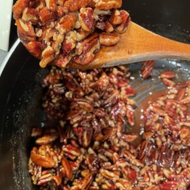 spiced sugar syrup coated pecans