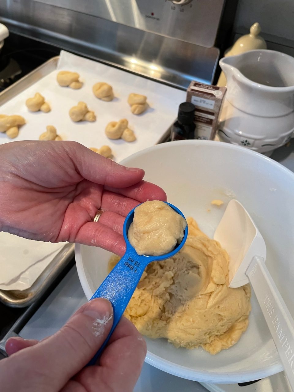 measuring out the dough