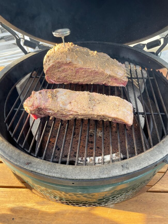 Standing rib roast on grill