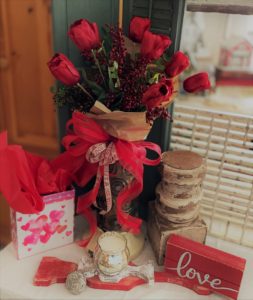 Valentine Vignette with red tulips
