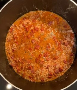 pot of ground beef & chorizo for chili