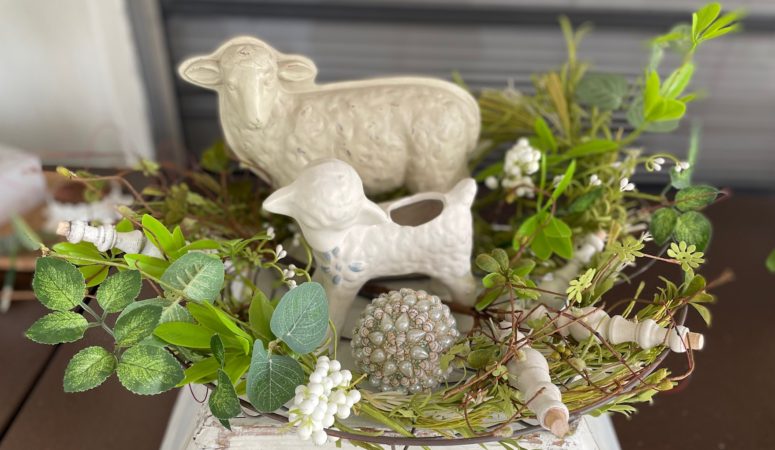 Spring Centerpiece Using Vintage Pottery