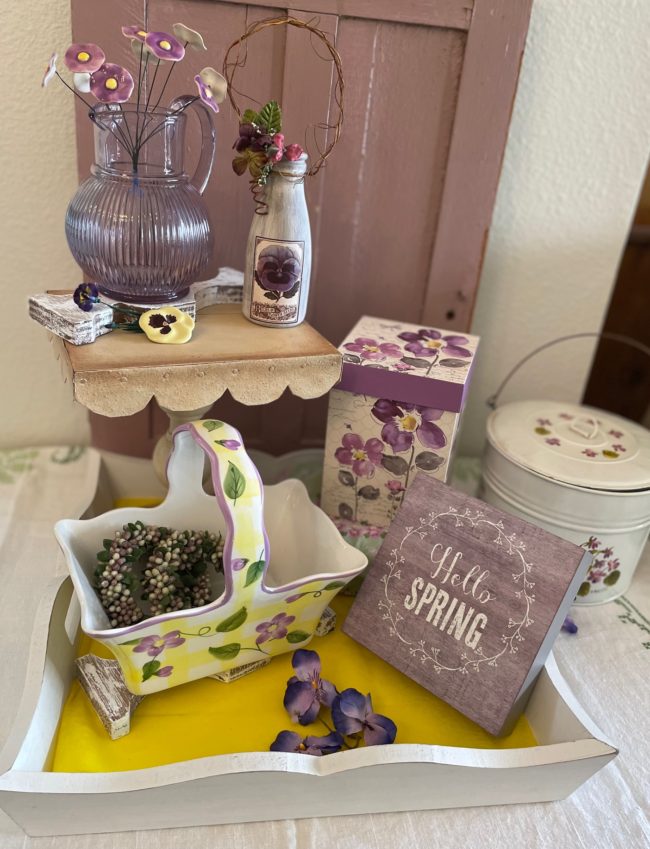 pansy themed cottage tray