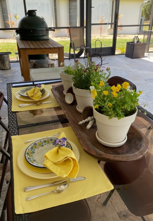 Early Spring outdoor breakfast place setting
