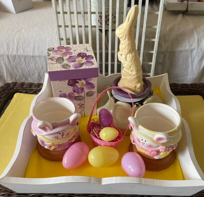 Wooden cottage style tray with Easter display