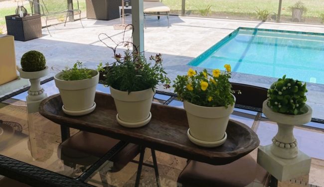 outdoor dining table with Early Spring Centerpiece