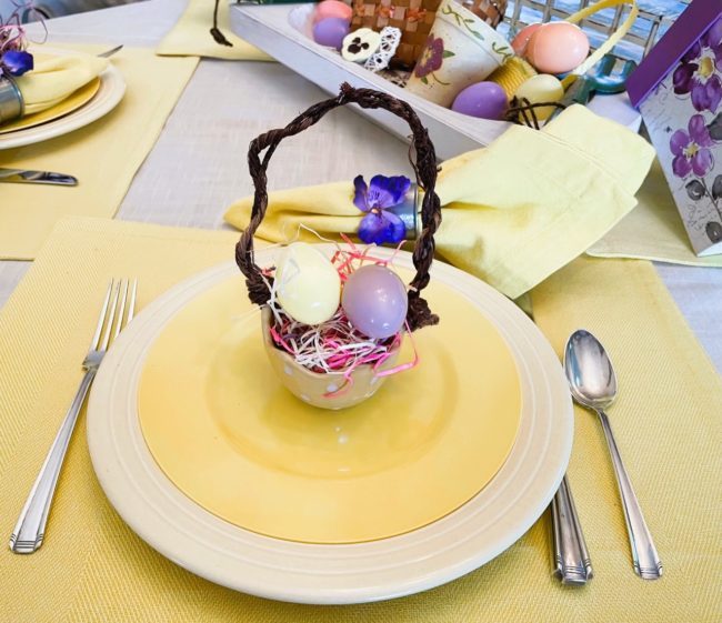 yellow & purple placesetting for Easter