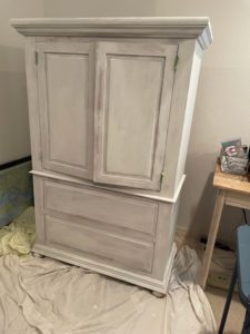 Two coats of Annie Sloan Olde White on a pine armoire