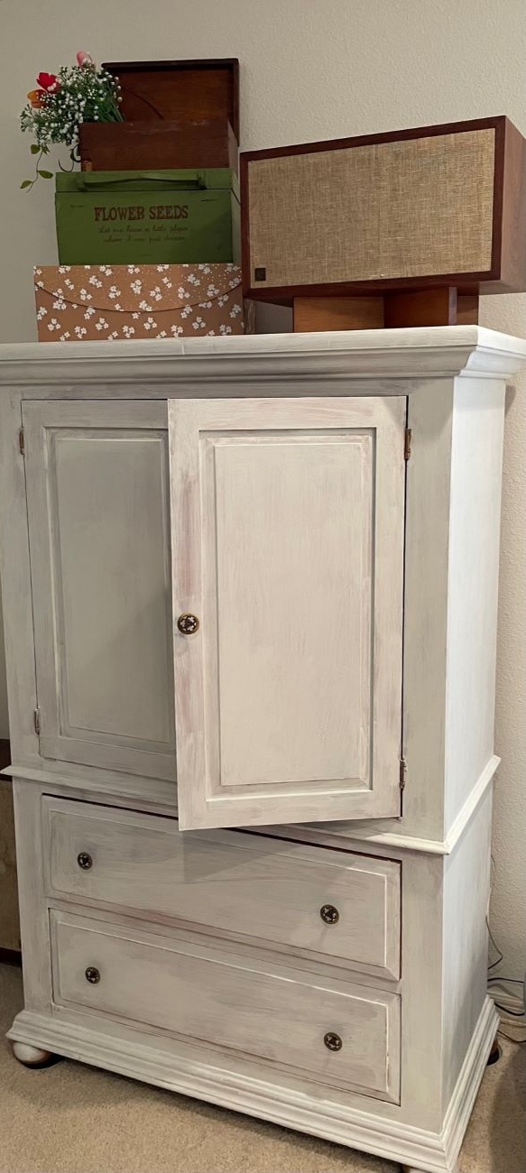 newly chalk painted armoire styled for Spring