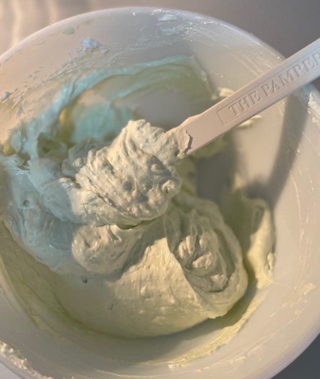 mixing bowl of Key Lime Cheesecake prepared mix
