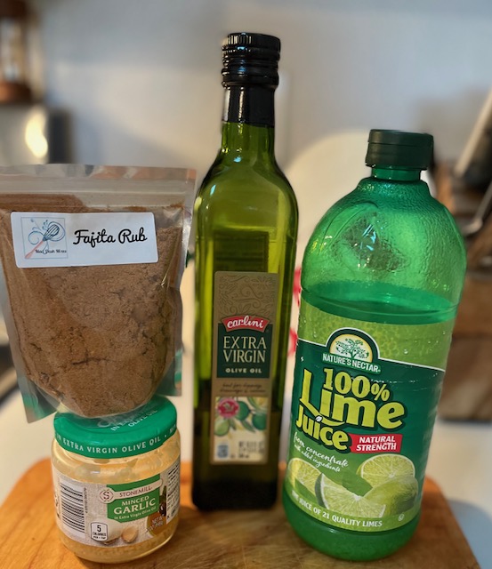Mad Dash Mixes Fajita Rub, olive oil, lime juice and minced garlic