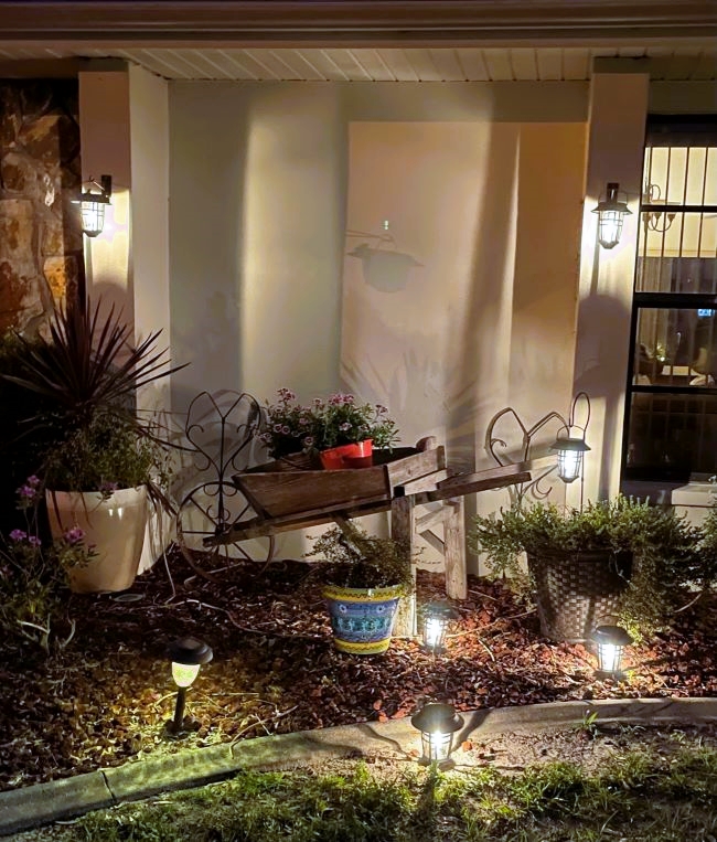 early evening in the garden with solar lanterns