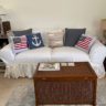 white sofa accented with patriotic pillows