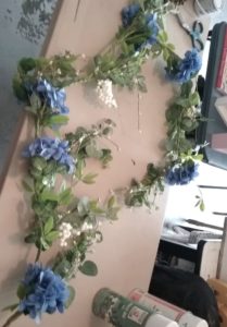 garland with blue hydrangea